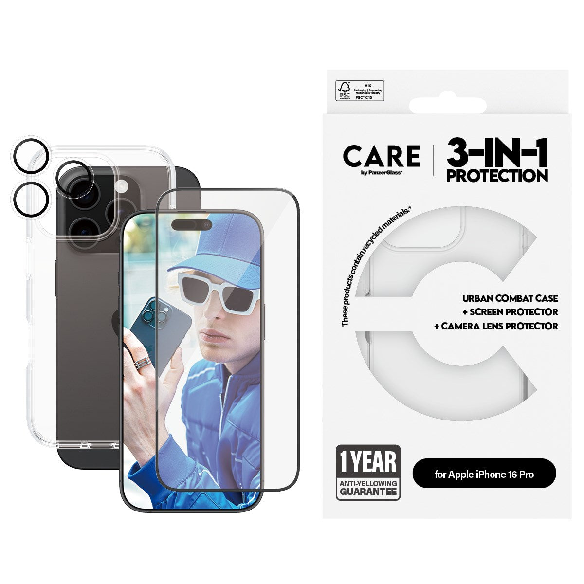 PanzerGlass® | CARE by PanzerGlass® Urban Combat 3-in-1 Bundle iPhone 16 Pro